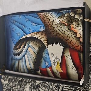 Anuschka Multicolor Artistic EAGLE/STRIPES/STARS ZIPPERED WALLET